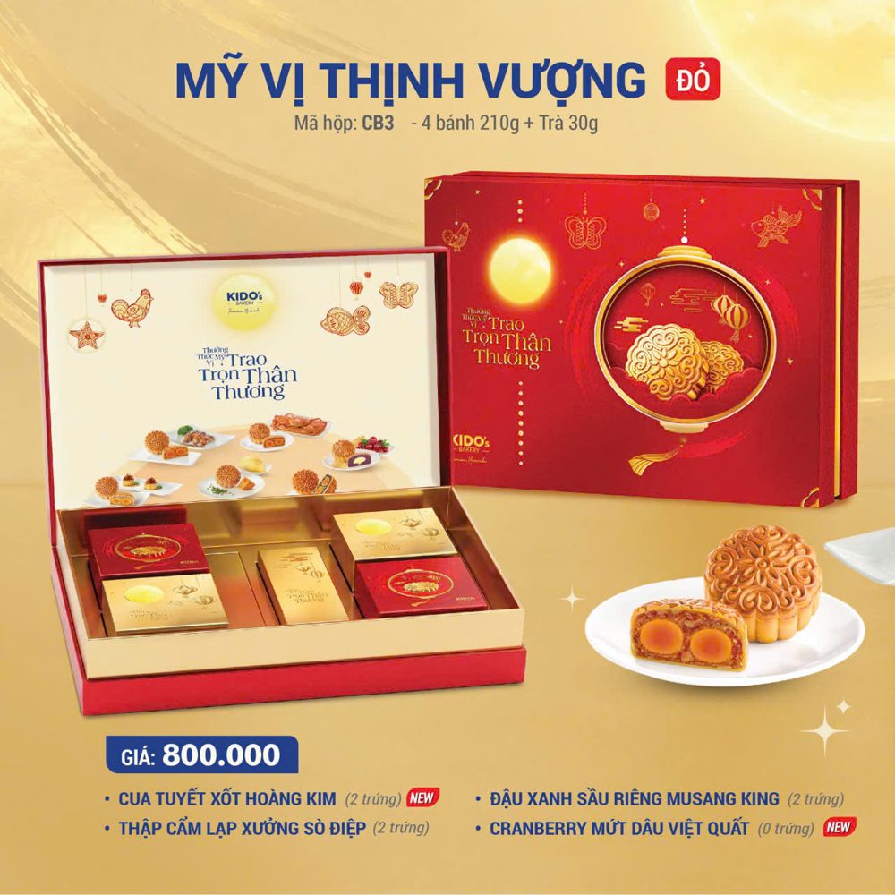 Hộp quà Mỹ Vị Thịnh Vượng Đỏ CB3 bánh trung thu KIDO 2026