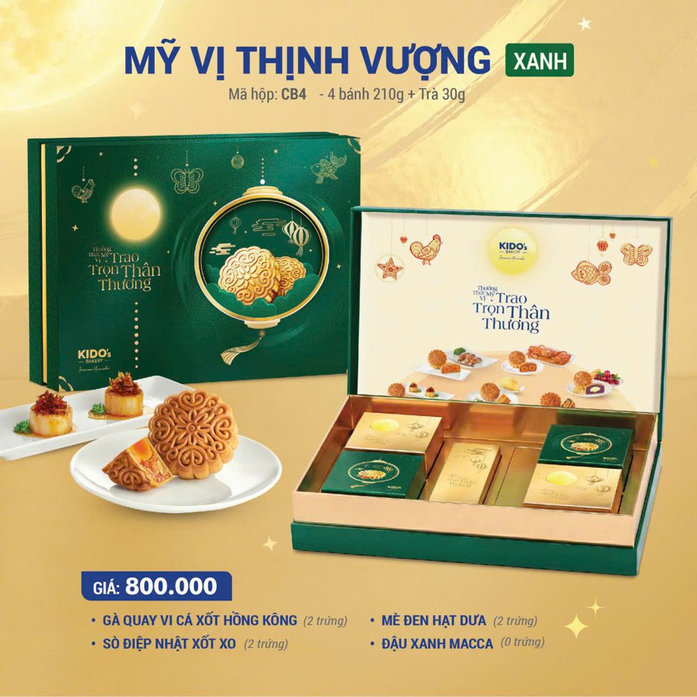 Hộp quà Mỹ Vị Thịnh Vượng Xanh CB4 bánh trung thu KIDO 2026