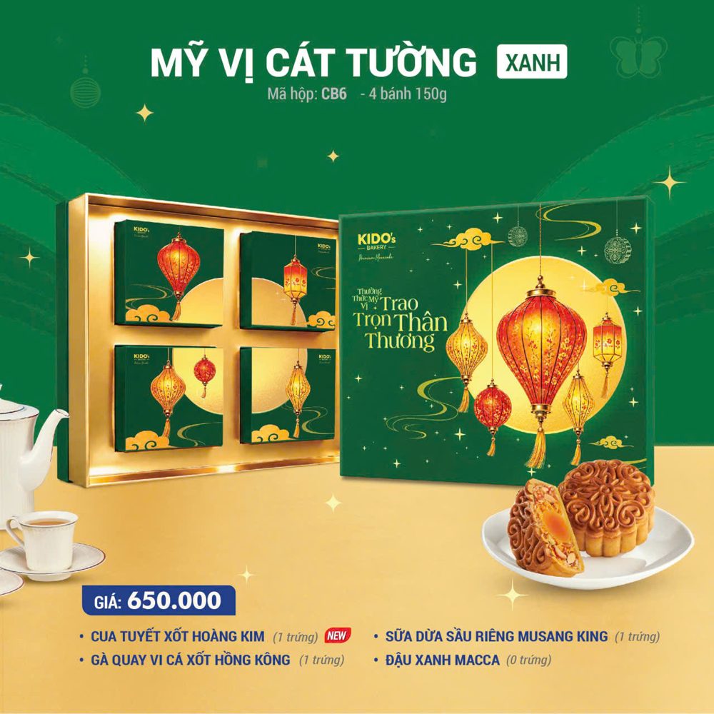 Hộp quà Mỹ Vị Cát Tường Xanh CB6 bánh trung thu KIDO 2026